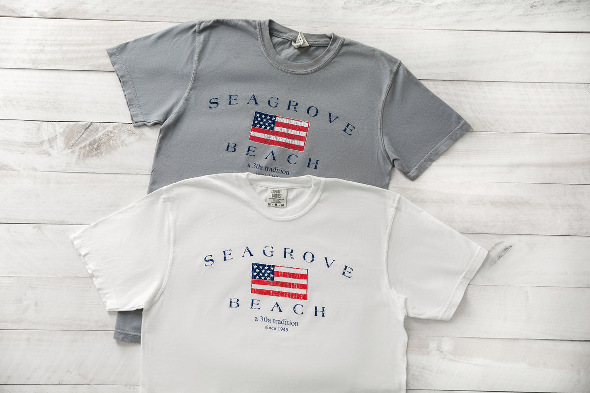 Seagrove Beach Est White American Flag Short Sleeve Tee – Seagrove