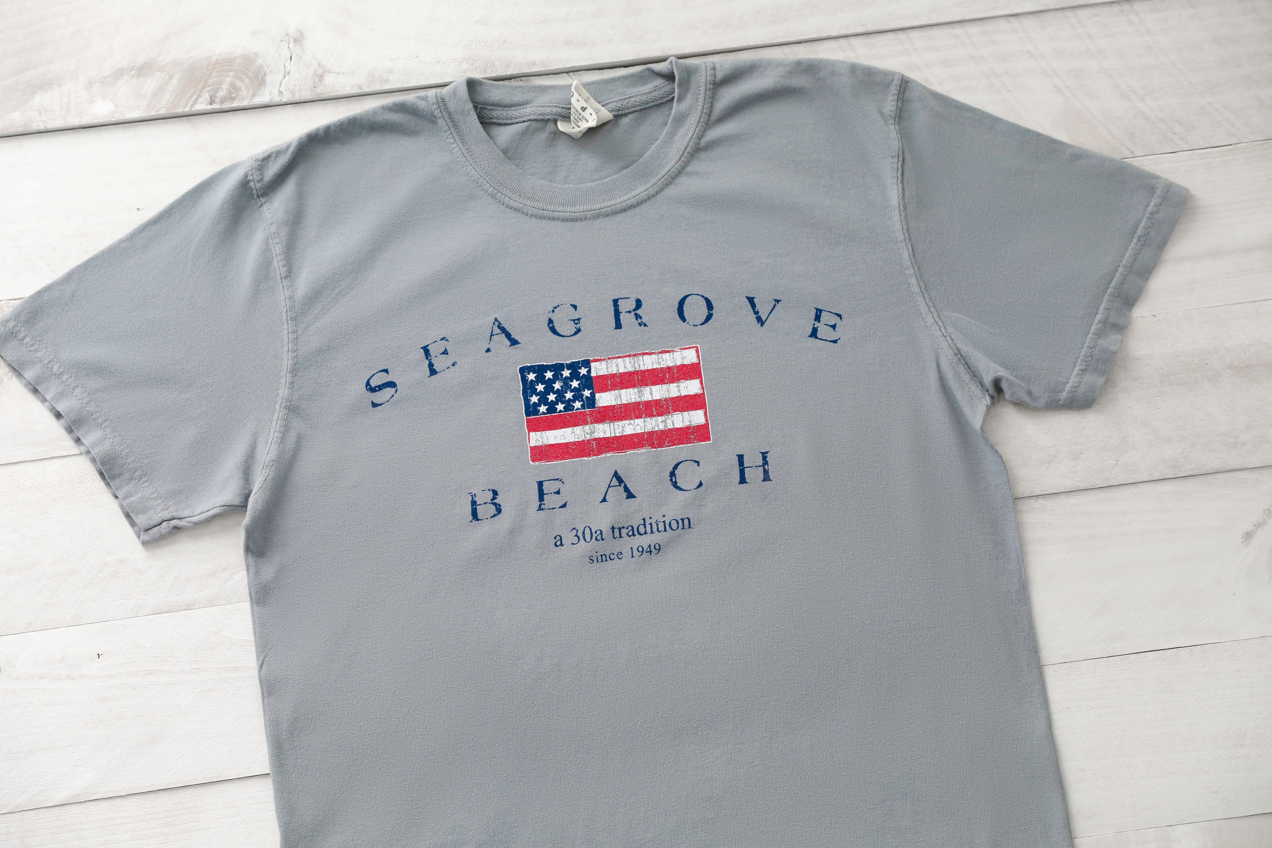 Seagrove Beach Est Graphite American Flag Short Sleeve Tee